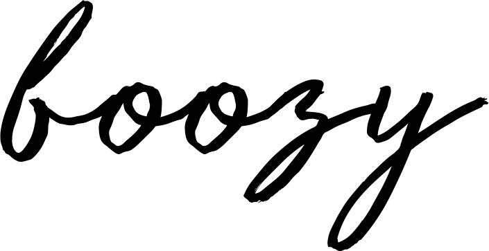 "Boozy" in black script