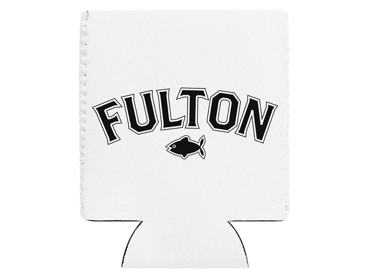 White can cooler with 'FULTON' and a fish logo on a white background