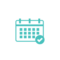 Icon of a calendar with a check mark, symbolizing scheduling