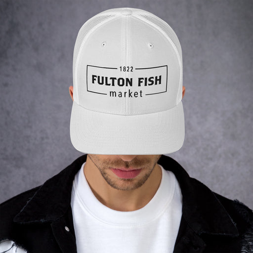 Fulton Fish Market White Trucker Hat Front