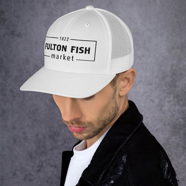 Fulton Fish Market White Trucker Hat Side View