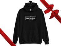 Fulton Fish Market Black Hoodie Sweatshirt with Gift Bow Graphic on Top Right