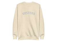 Beige sweatshirt with 'OYSTERS' text on a white background