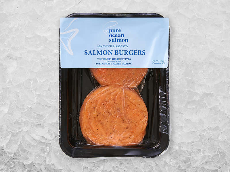 Atlantic Salmon Burgers in Package on Ice